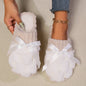 Cozy White Fur Slippers with Bow Trim