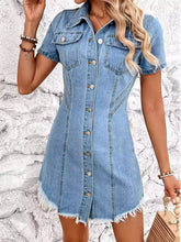 Load image into Gallery viewer, Raw Hem Button Up Short Sleeve Denim Dress