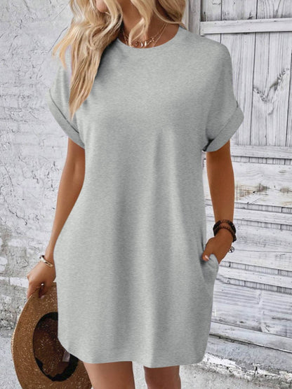 Round Neck Short Sleeve Mini Dress