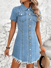 Load image into Gallery viewer, Raw Hem Button Up Short Sleeve Denim Dress