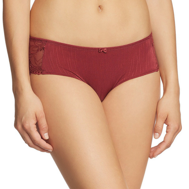 Sassa Miracle Soft Burgundy Hipster Panty - Elegant lace-trimmed women's lingerie with a bow detail for a feminine touch.