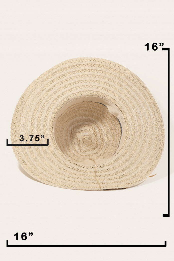 Straw braided sun hat with contrast trim, perfect for summer days