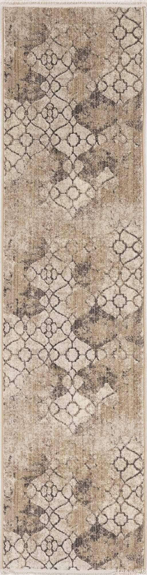 9" x 12" Ivory Machine Woven Distressed Ogee Indoor Area Rug Area Rug LoveAdora