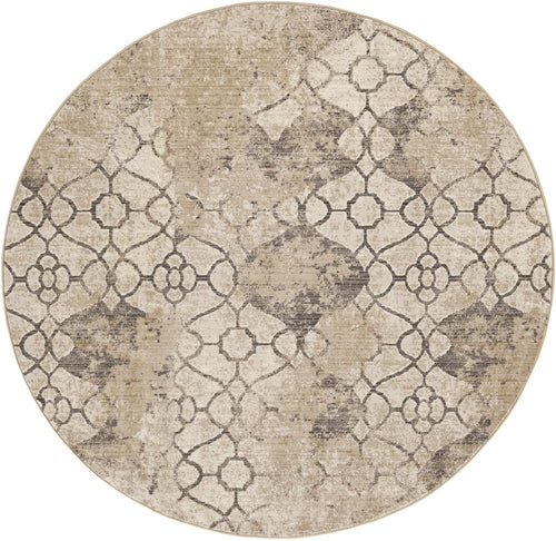9" x 12" Ivory Machine Woven Distressed Ogee Indoor Area Rug Area Rug LoveAdora
