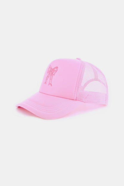 Zenana Pink Ribbon Bow Embroidered Trucker Hat