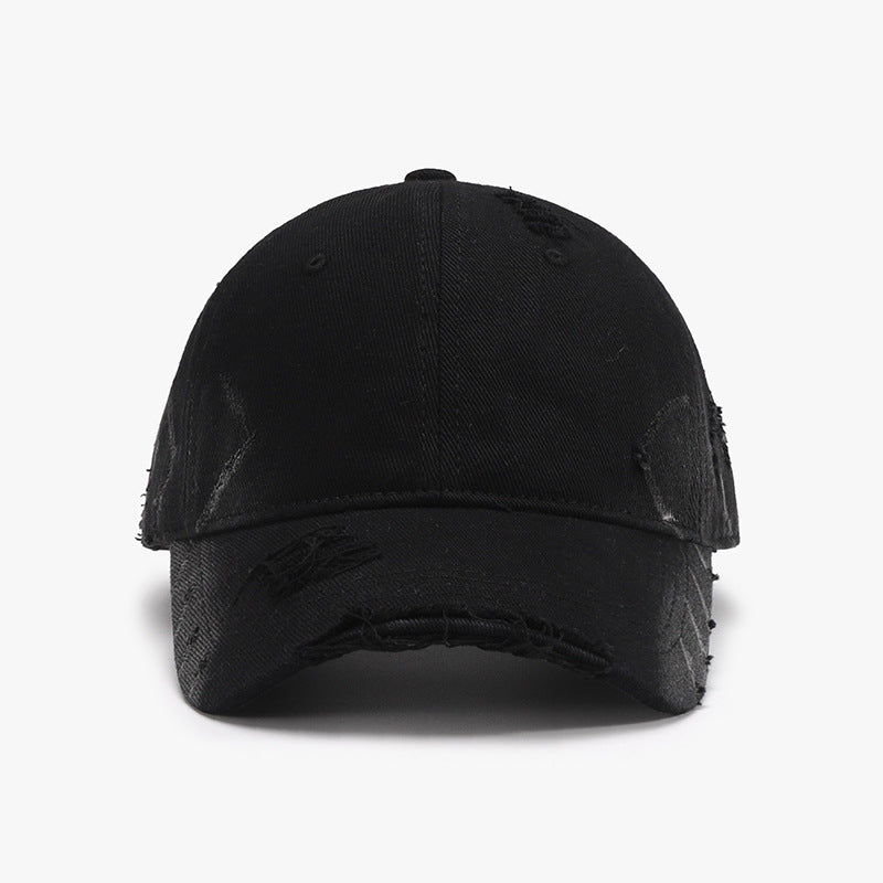 Distressed Adjustable Black Cotton Hat