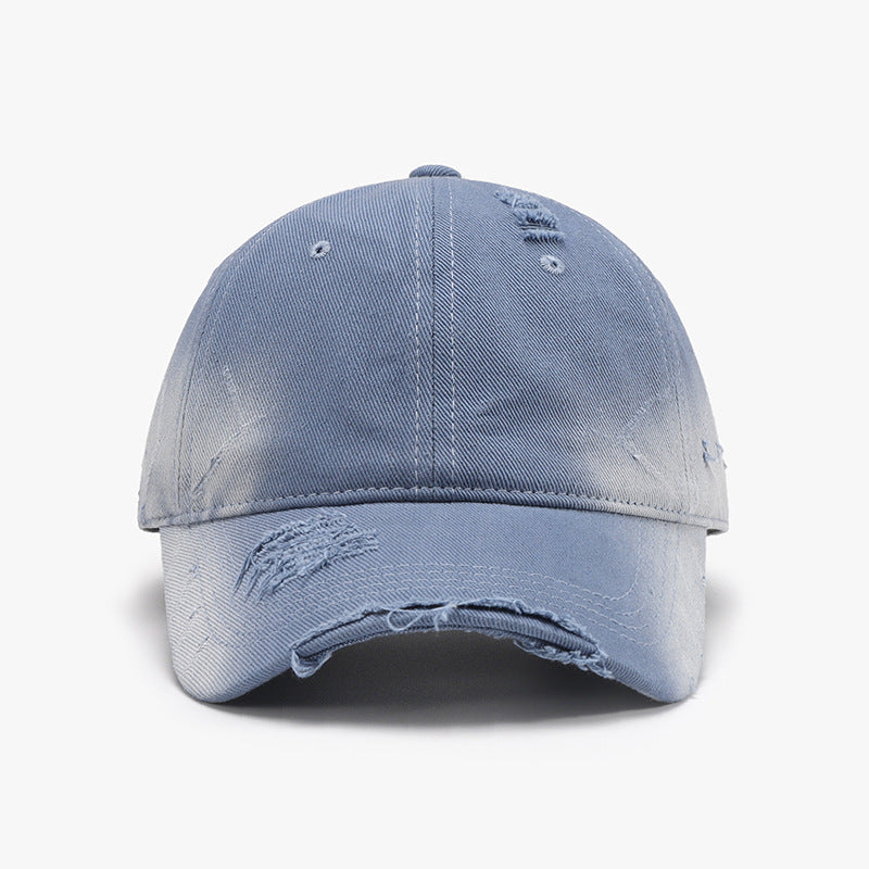 Distressed Adjustable Gray Cotton Baseball Cap