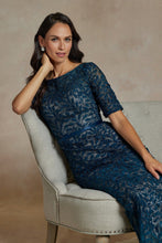 Load image into Gallery viewer, Indigo Teal  Mermaid Embroidered Lace  Mother of the Bride Dress