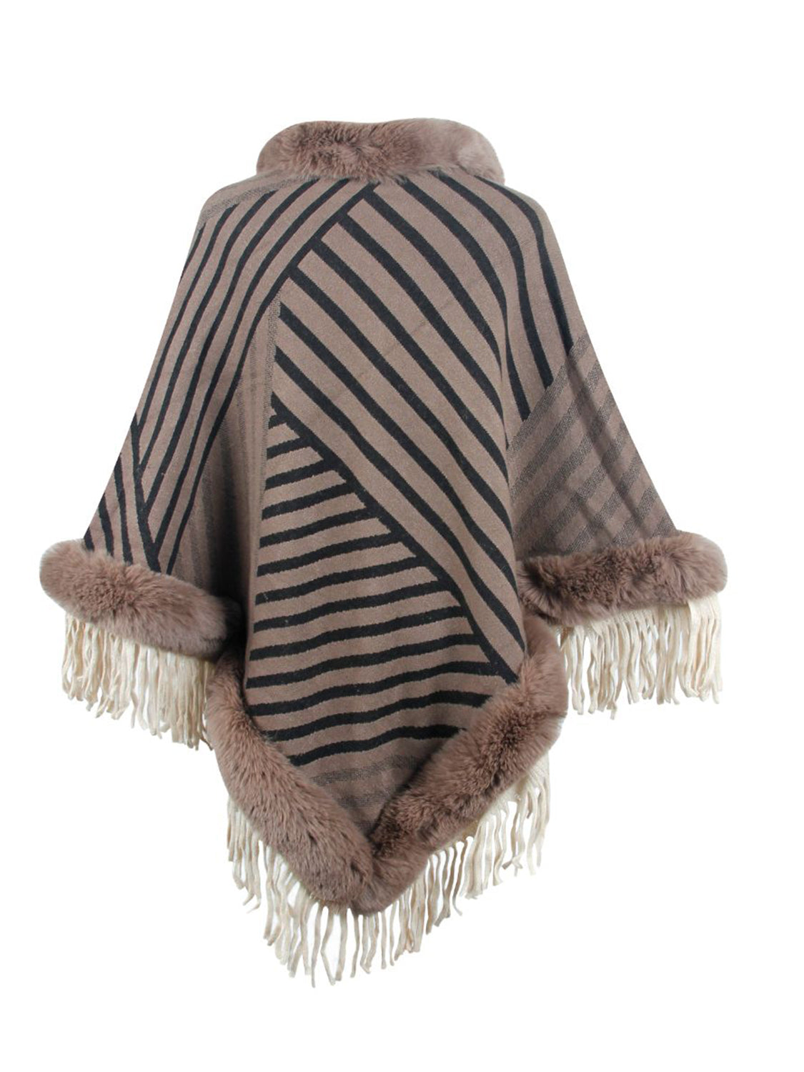 Striped Fringe Hem Poncho