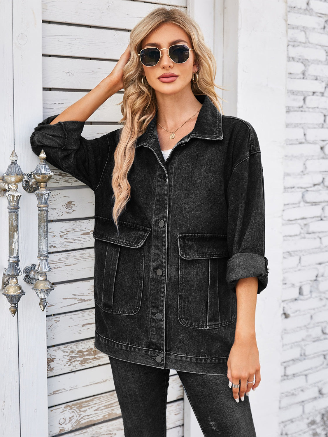 Button Up Long Sleeve Denim Jacket