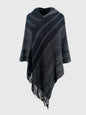 Striped Fringe Hem Hooded Poncho