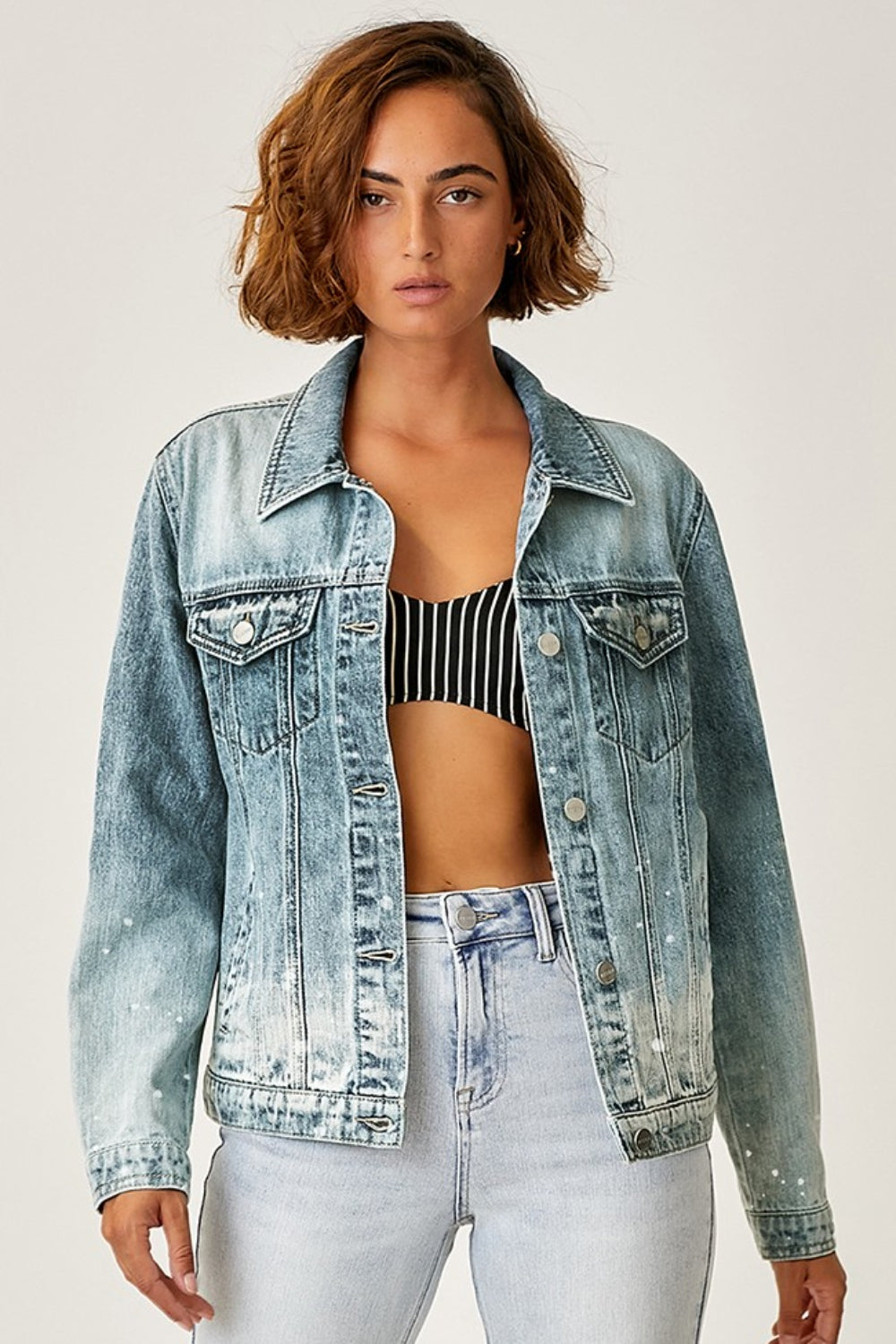 RISEN Button Up Ombre Washed Denim Jacket by Trendsi