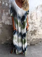 Full Size Pocketed Tie-Dye Short Sleeve Dress