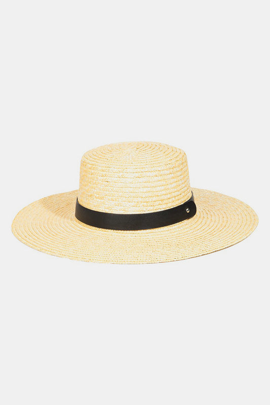 Straw Weave Wide Brim Sun Hat with Black Band