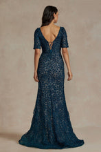 Load image into Gallery viewer, Indigo Teal  Mermaid Embroidered Lace  Mother of the Bride Dress