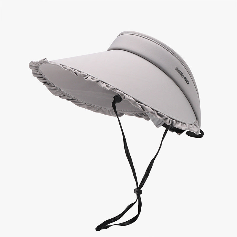 Frill Adjustable Ice Silk Sun Hat - Stylish, lightweight sun protection with adjustable brim and chin strap for a comfortable fit.