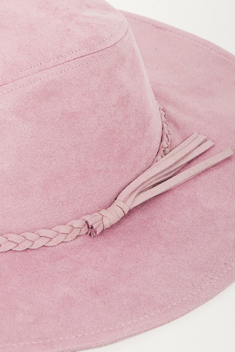 Soft pink faux suede hat with braided band