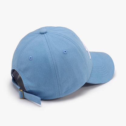 A light blue cotton baseball cap with a bow embroidered design on the front panel, displayed against a plain white background.