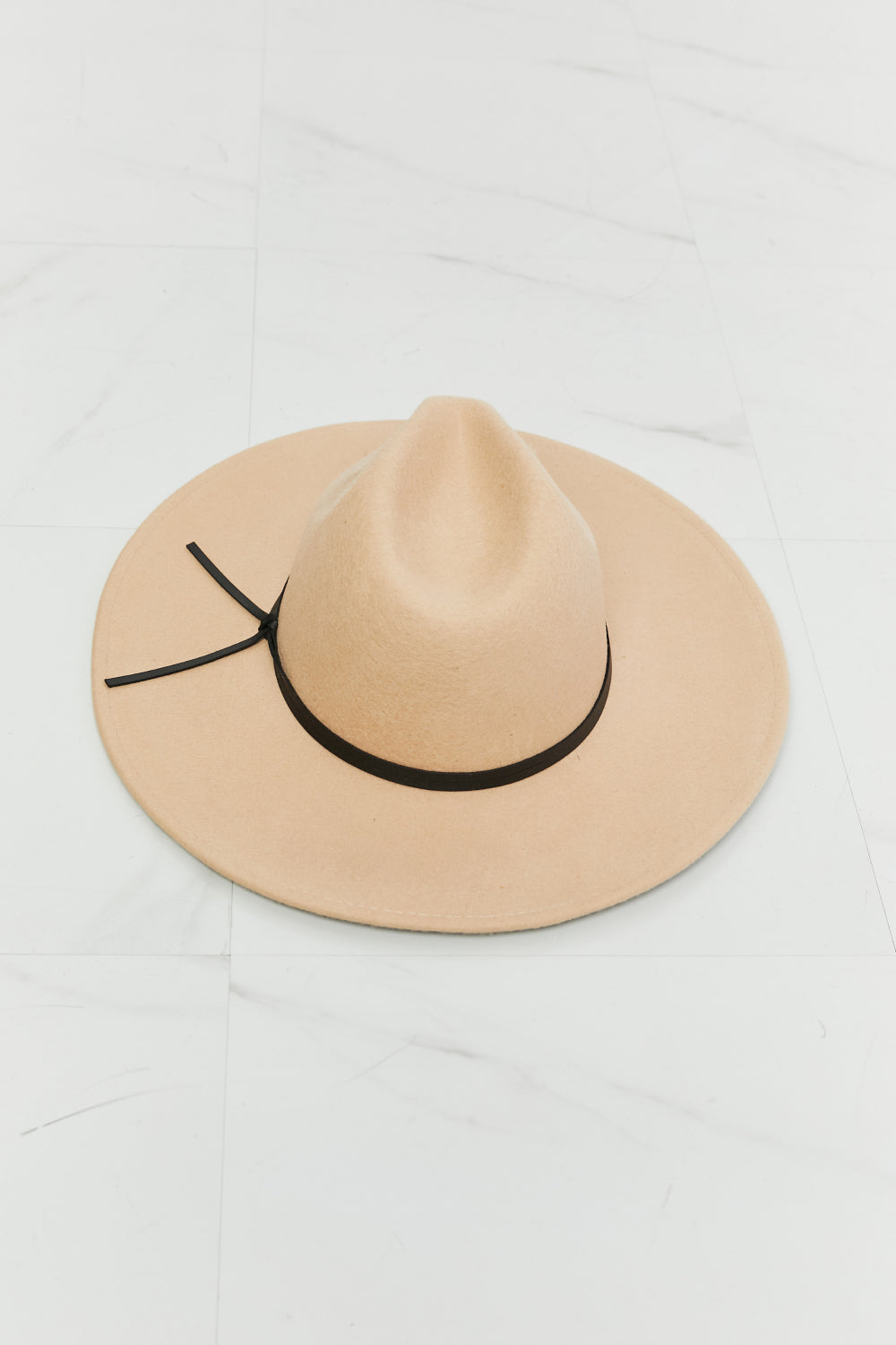 Beige Fedora Hat with Black Trim