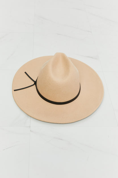 Beige Fedora Hat with Black Trim