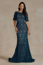 Load image into Gallery viewer, Indigo Teal  Mermaid Embroidered Lace  Mother of the Bride Dress