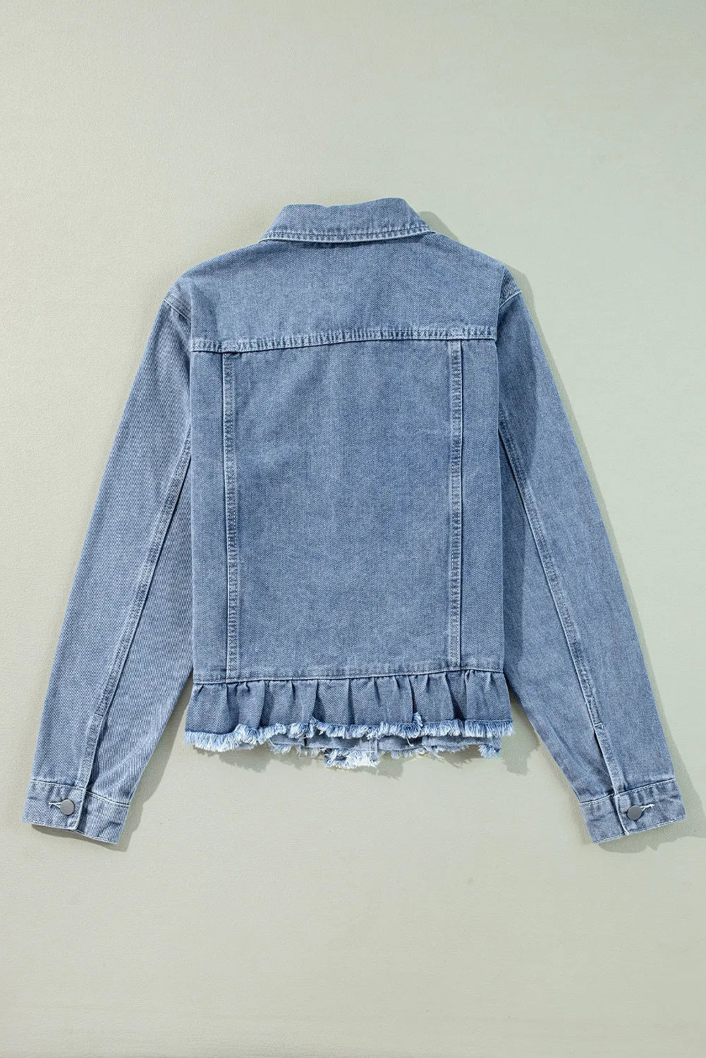 Raw Hem Long Sleeve Denim Jacket by Trendsi - Stylish denim jacket with frayed edges and long sleeves.