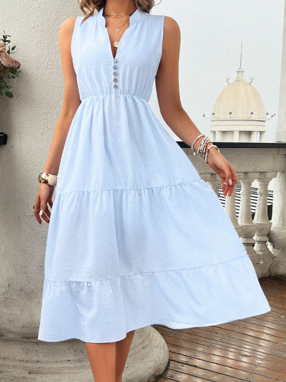 Devine Tiered Notched Sleeveless Midi Dress