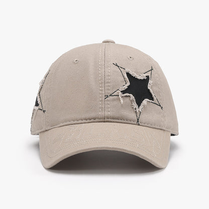 Adjustable star-patterned raw hem cap in neutral beige tone