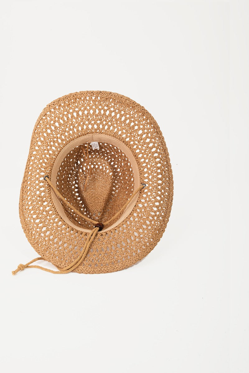 Woven straw hat with rope straps, perfect for summer style