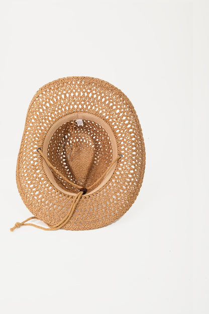 Woven straw hat with rope straps, perfect for summer style