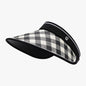 Plaid Natural Grass Adjustable Sun Hat - Black and white check pattern sun hat with black trim, adjustable strap, and scooped brim design.