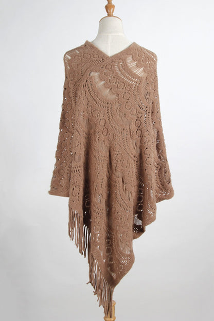 Fringe Openwork Surplice Cape Sleeve Poncho