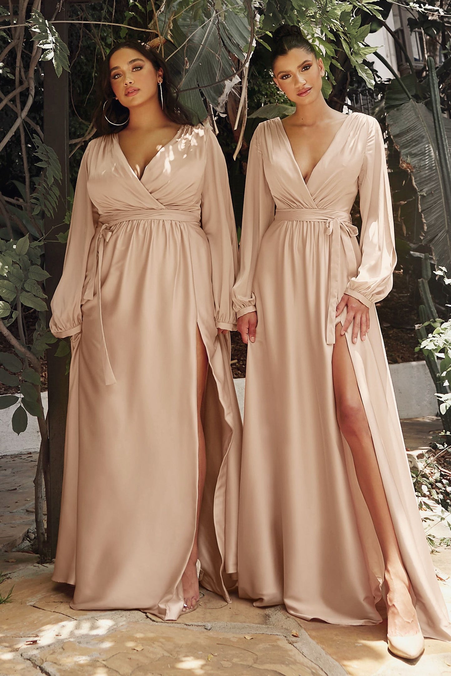 Curve Satin Plus Size A-line High Leg Slit Closed Shoulder Long Prom & Bridesmaid Dress CD7475C