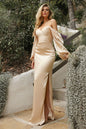 Long Sleeves OF or On Shoulder Soft Satin Prom & Bridesmaid Dress CD7482