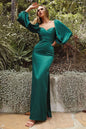 Long Sleeves OF or On Shoulder Soft Satin Prom & Bridesmaid Dress CD7482