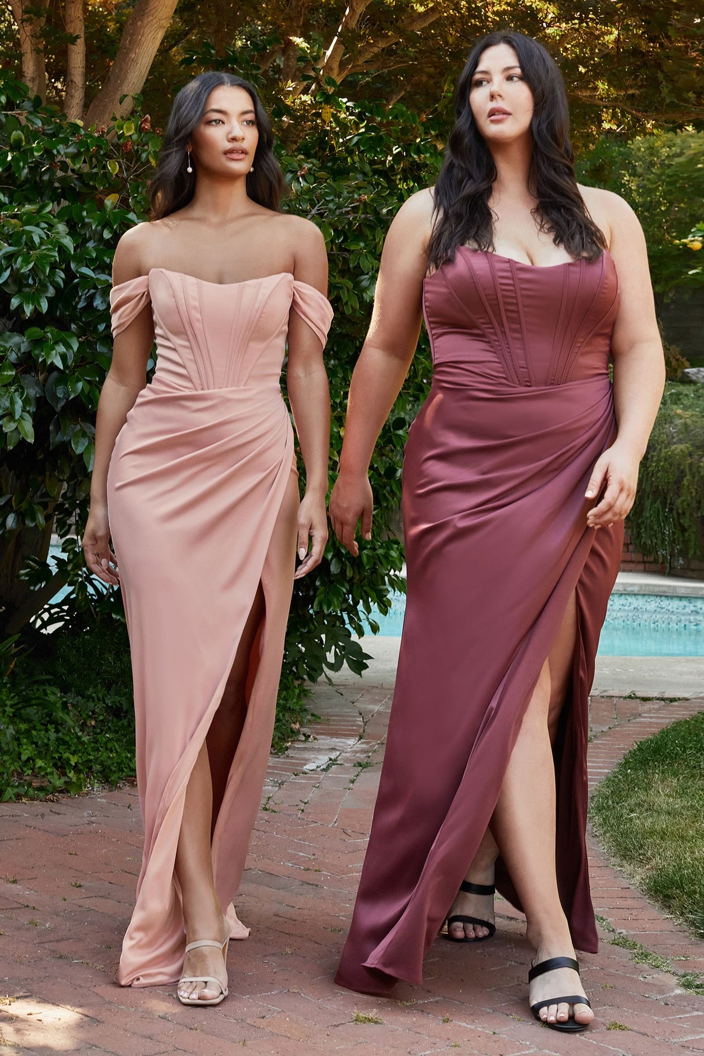 Soft Satin Corset Laced High Leg Slit Long Prom & Bridesmaid Dress CD7484