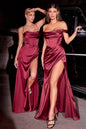 Off The Shoulder Cowl Neck Corset Satin Long Prom & Bridesmaid Dress CD7492