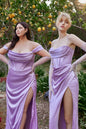 Off The Shoulder Cowl Neck Corset Satin Luxury Plus Size Long Prom & Bridesmaid Dress CD7492C