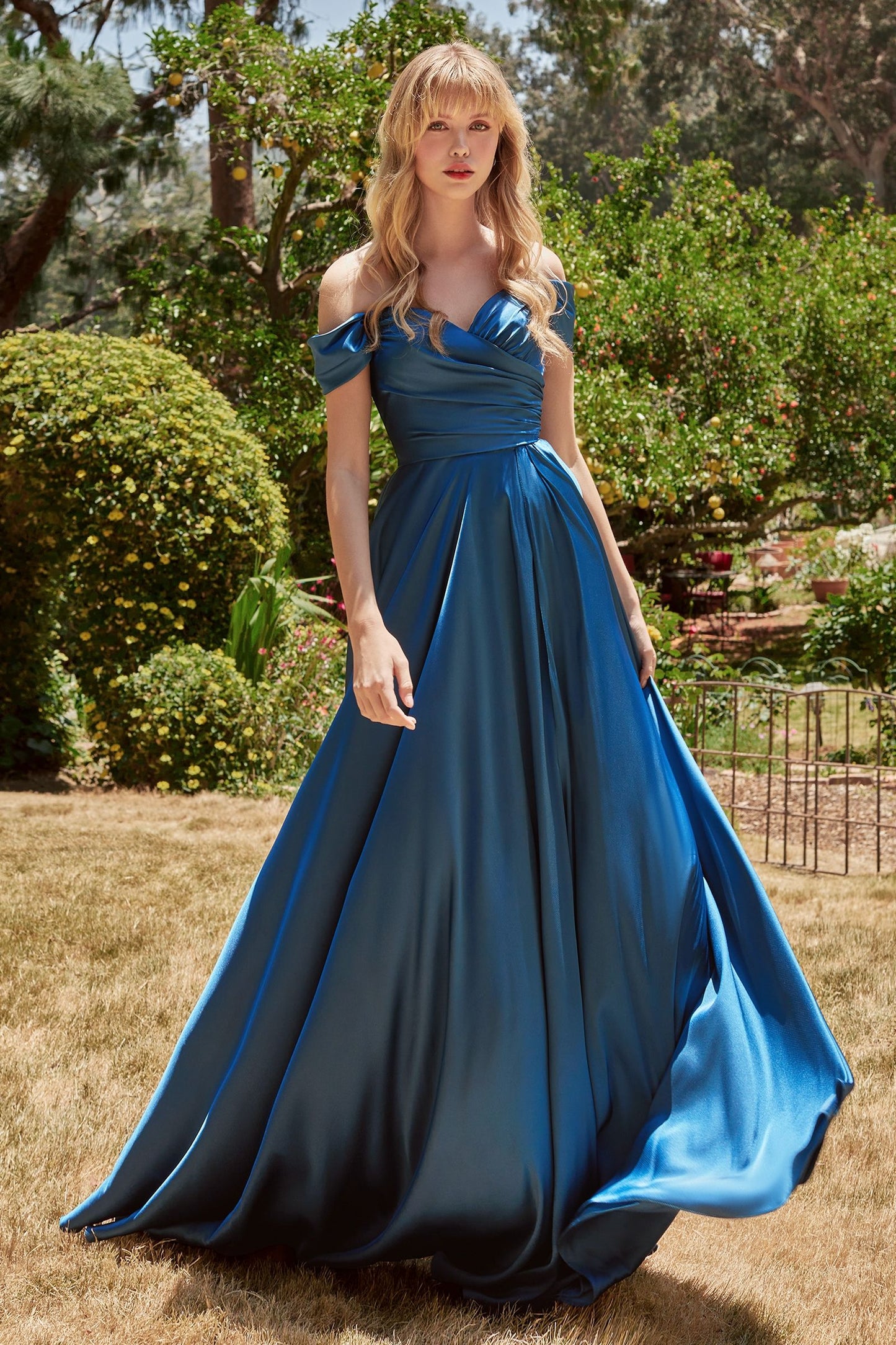 Satin A-Line Classic Curve Dress Off the shoulder Fitted Plus Size Prom & Bridesmaid Dress CD7493C