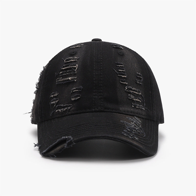 Distressed Adjustable Black Cotton Baseball Cap