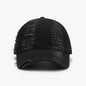 Distressed Adjustable Black Cotton Baseball Cap