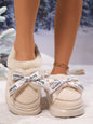 Cozy Suede Plush Bow Slippers in Snow Scene