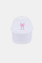 Zenana Ribbon Bow Embroidery Trucker Hat - White with pink bow embroidery