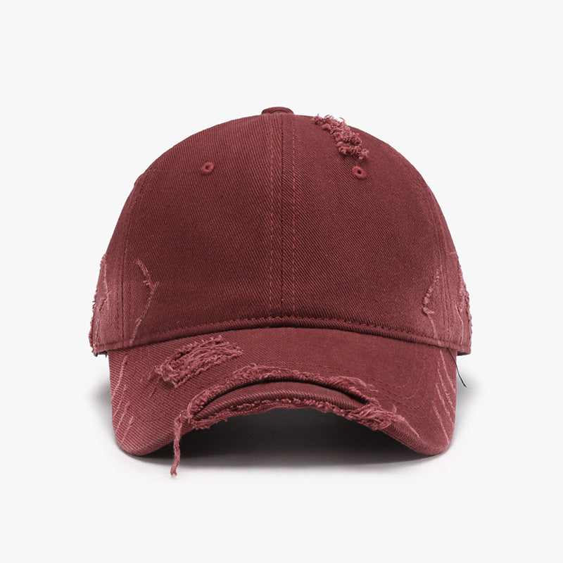 Distressed Burgundy Baseball Cap - Adjustable Cotton Hat