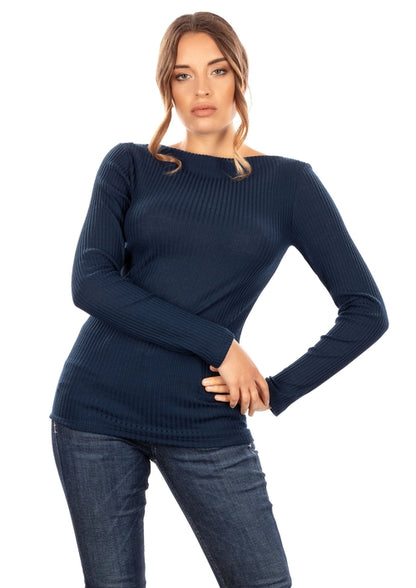 EGI Exclusive Collections Merino Wool Blend Boat Neck Top with Long