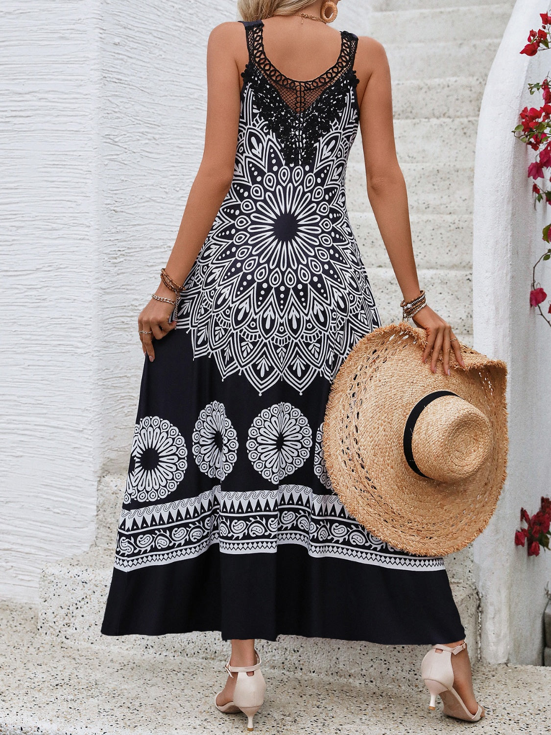 Honey Printed Round Neck Sleeveless Dress