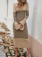 Load image into Gallery viewer, Devine Striped V-Neck Long Sleeve Sweater Dress