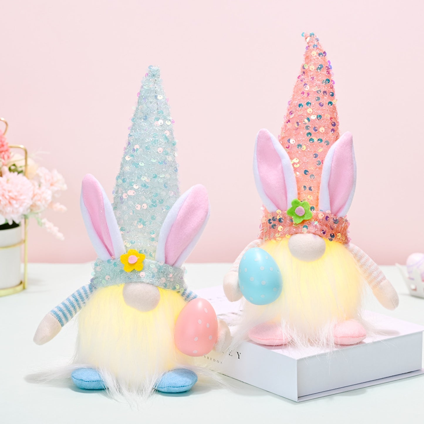 Easter Sequin Pointed Hat Faceless Gnomes, Pastel-Colored Plush Figures, Festive Holiday Decor