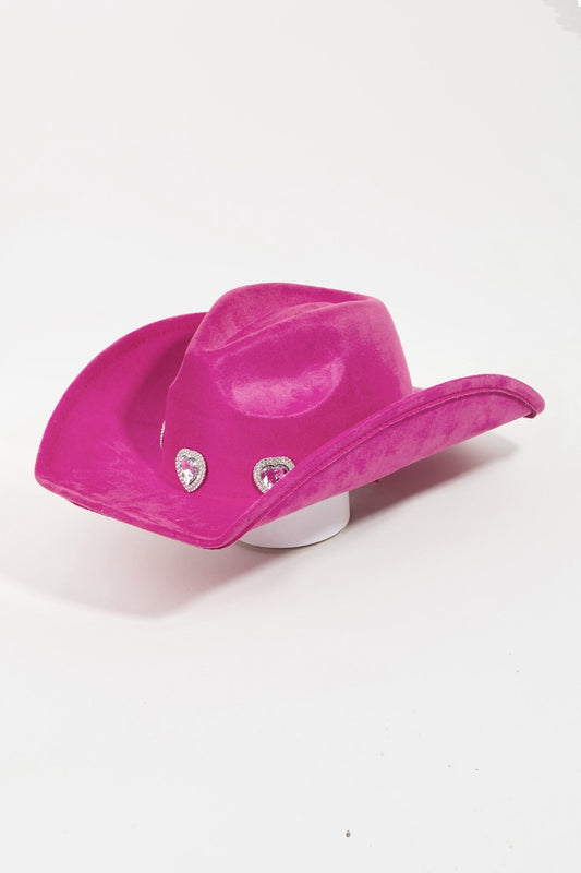 Glamorous Pink Velvet Cowboy Hat with Rhinestone Hearts