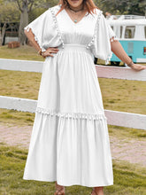 Load image into Gallery viewer, Plus Size Tassel Smocked V-Neck Half Sleeve Dress